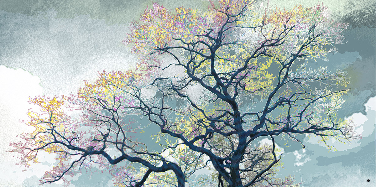 Bernard Pourchet - A Captivating Blend of Nature: Tree, Flower, Gray.
