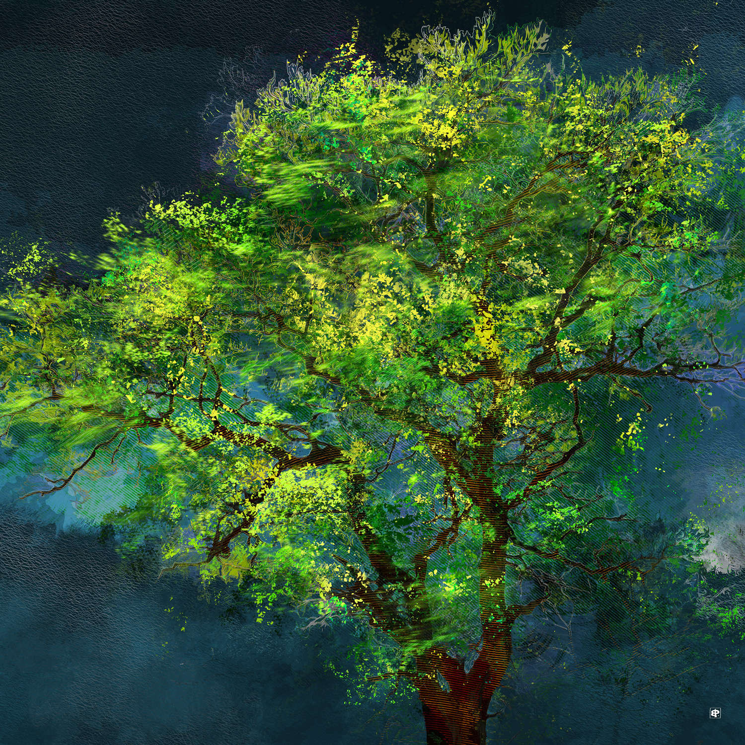 Arbre digital creation peinture numérique, nature réinventée